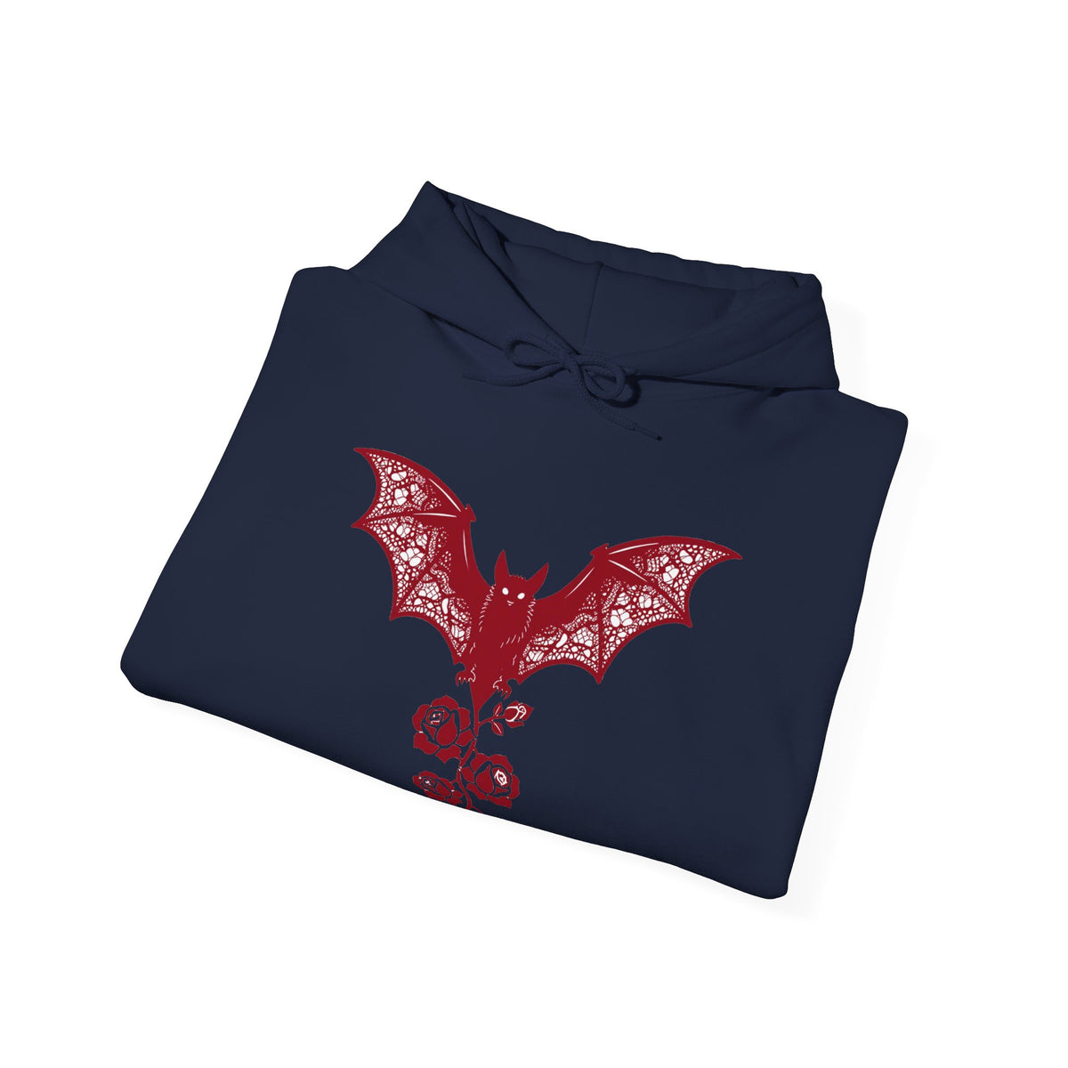 Crimson Lace Gothic Bat & Rose DTF Hoodie, Black Unisex