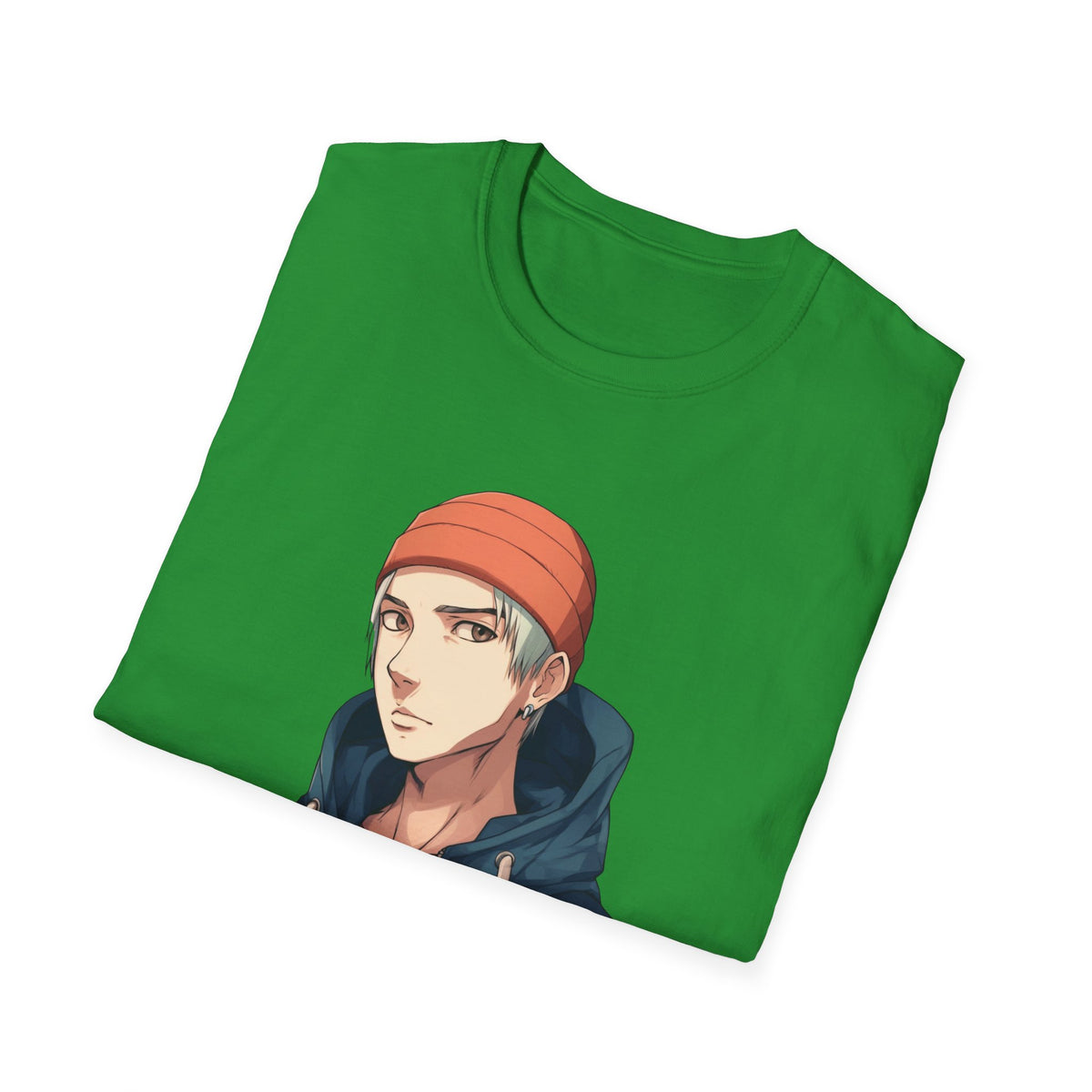Anime Urban Character Orange Beanie Graphic Tee, Black DTF Print