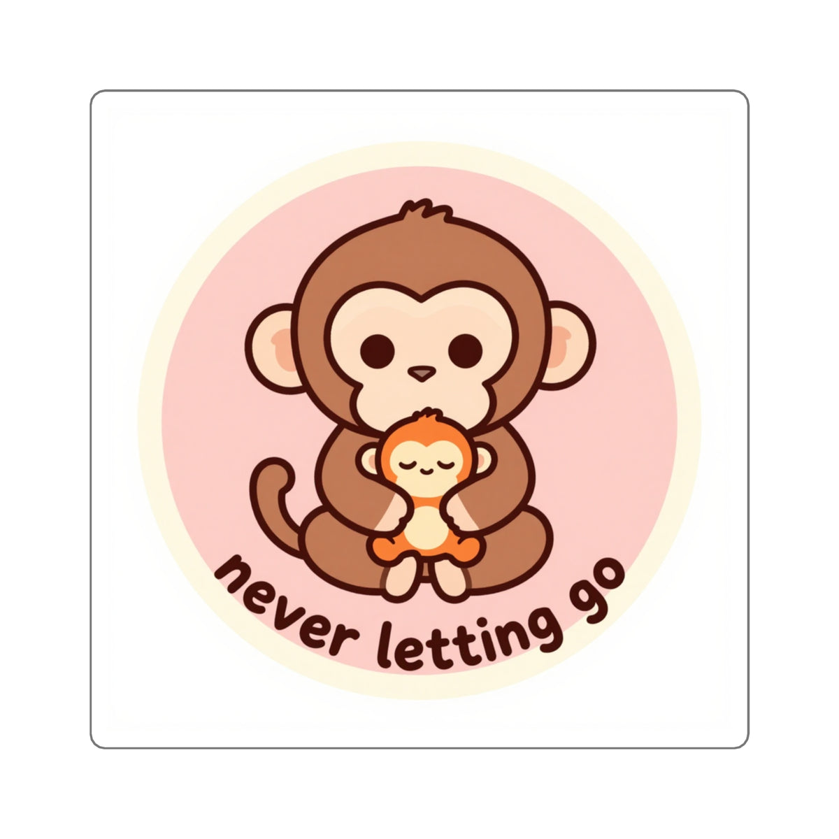 Baby Monkey Hugging Plush Toy Sticker - 'Never Letting Go' 3in