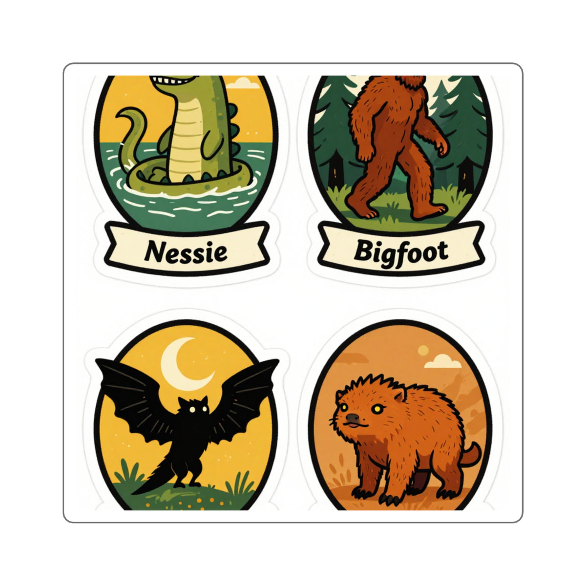 'Cryptid Lineup' Kiss-Cut Sticker Sheet, 4x6in, 4 Cryptids