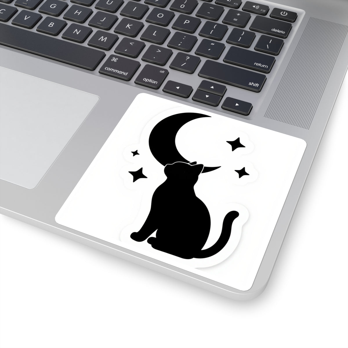 Black Cat & Crescent Moon Sticker, 3.5in Witchy Vinyl Decal