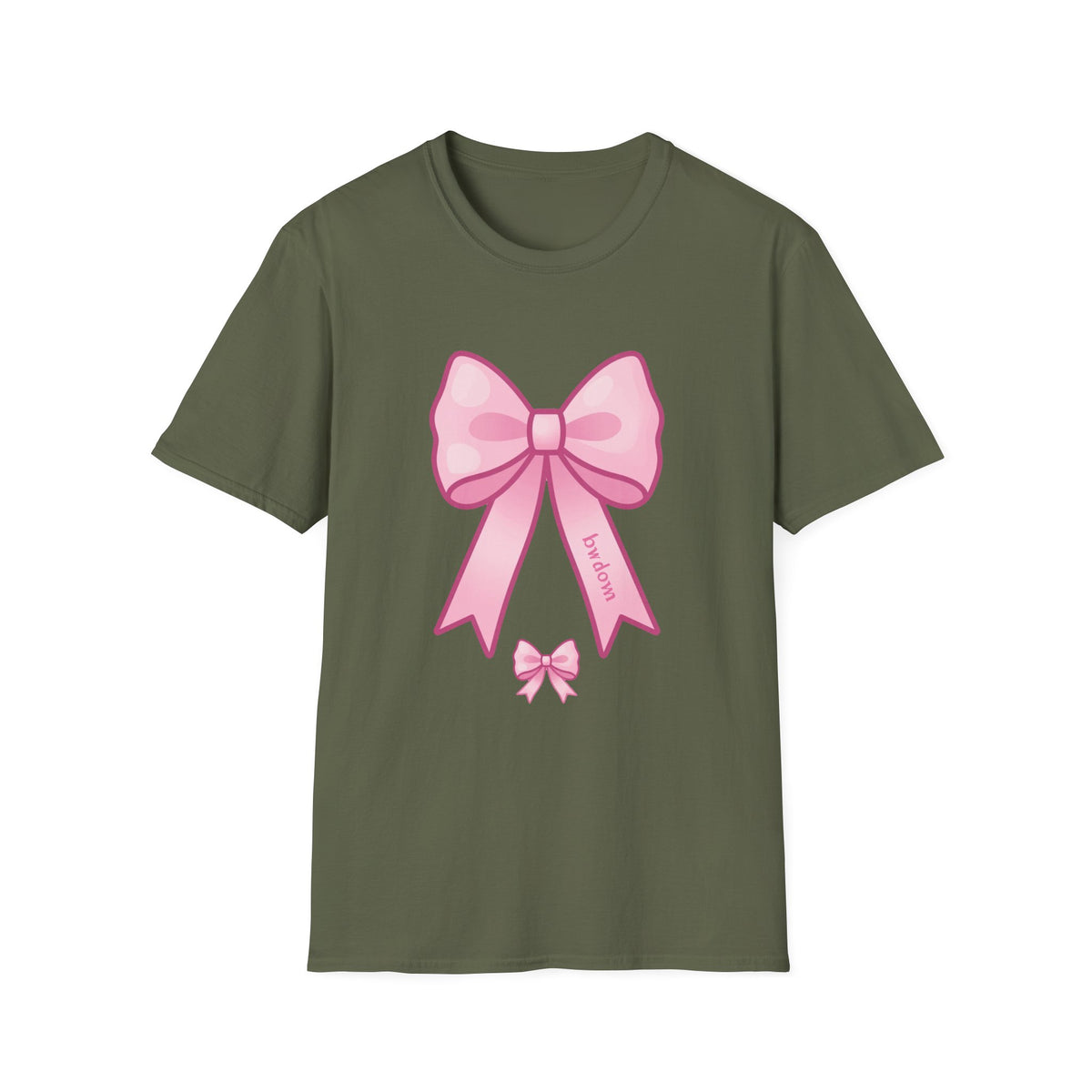 'Bow Down' Coquette Ribbon Bow DTF Tee, Pastel Pink Graphic