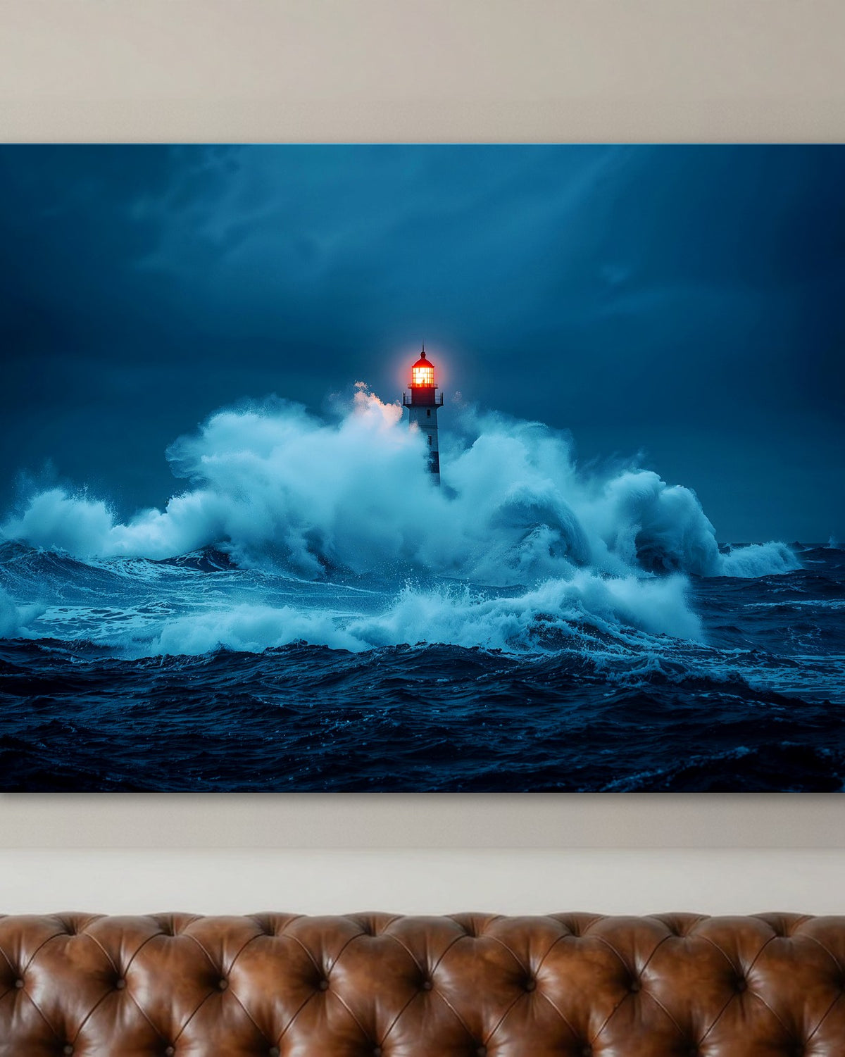 Lighthouse in Tempest Metal Print