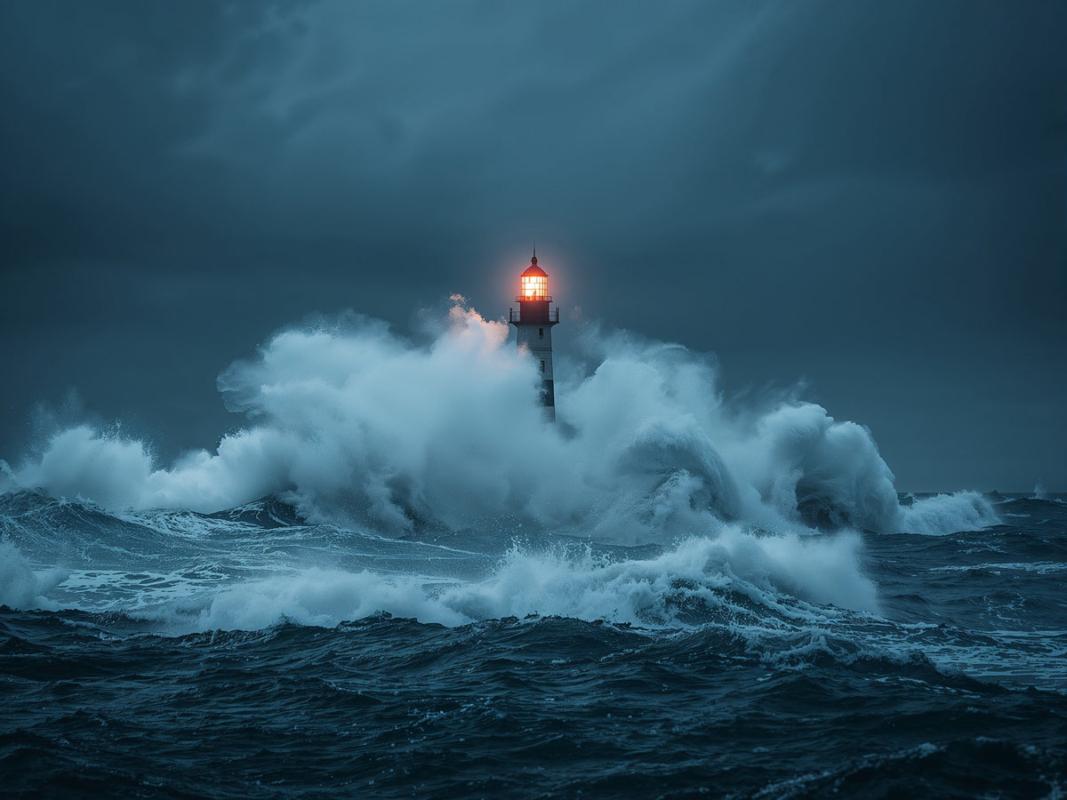 Lighthouse in Tempest Metal Print