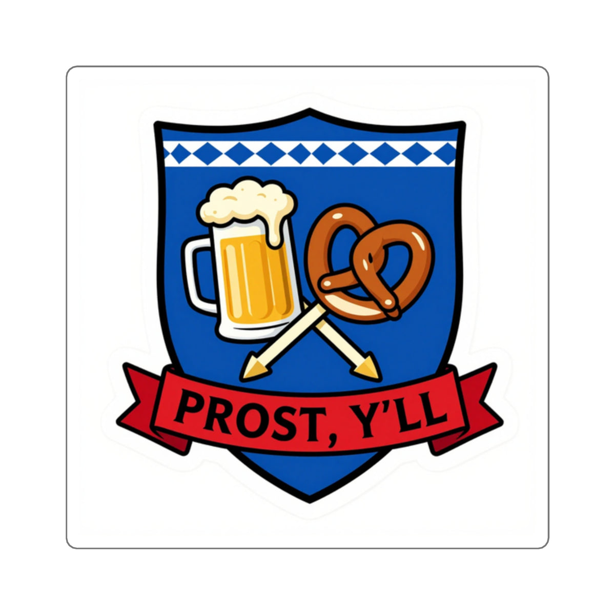 'Prost, Y'all' Oktoberfest Pretzel & Beer Stein Sticker, 3.5in