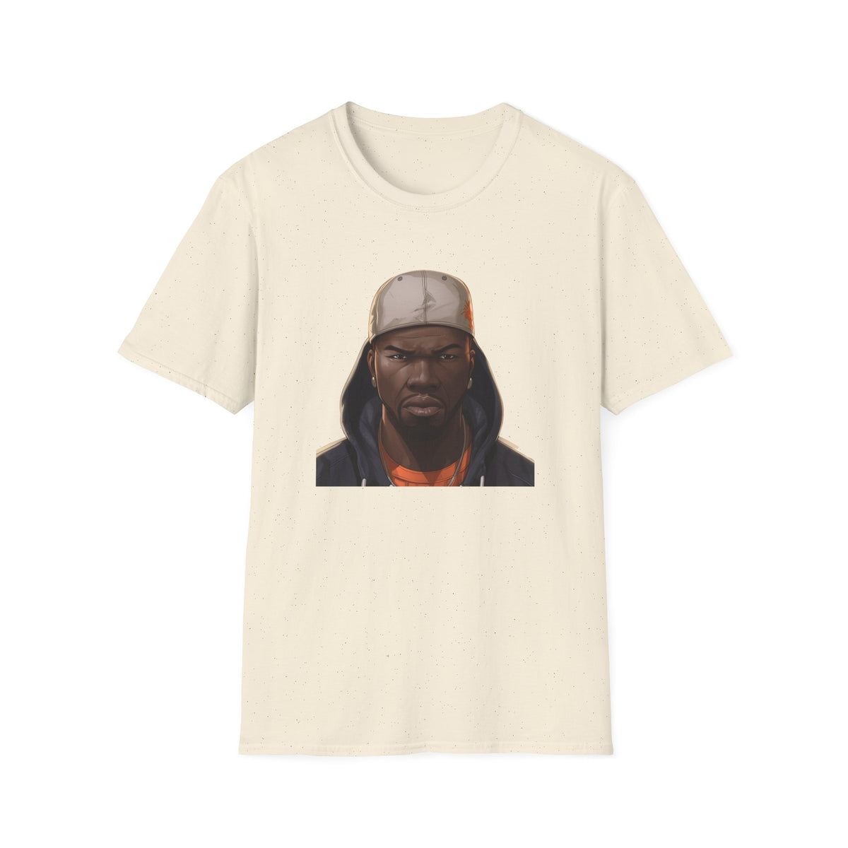 Hip Hop Artist Cartoon Portrait Graphic Tee, Black Streetwear Shirt