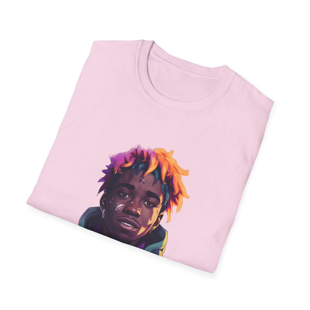 Urban Street Art Portrait Graphic Tee, Purple-Orange Hair Design