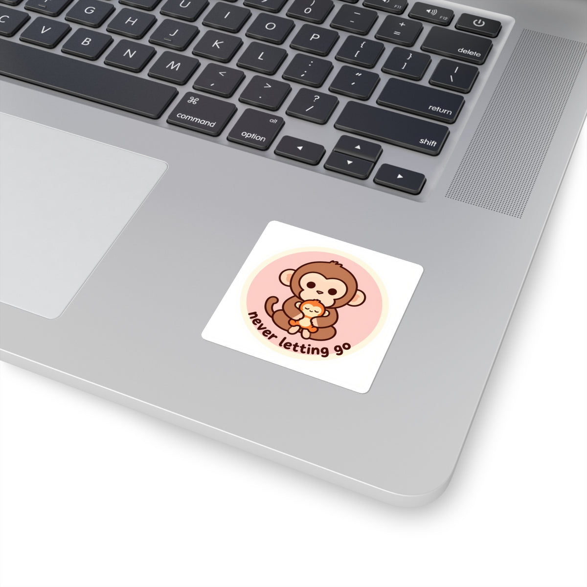 Baby Monkey Hugging Plush Toy Sticker - 'Never Letting Go' 3in