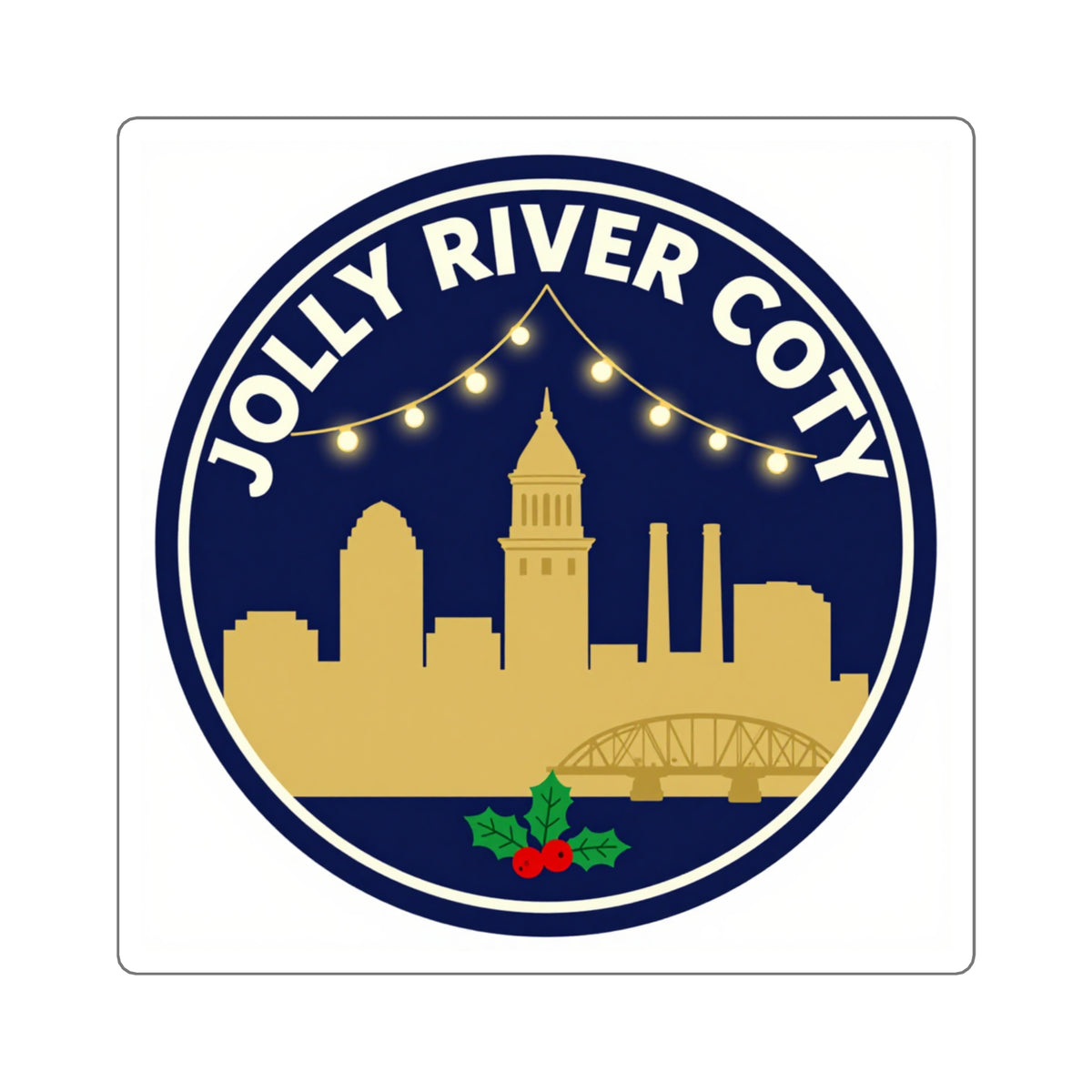 'Jolly River City' Richmond Skyline Holiday Sticker, 3in Kiss-Cut