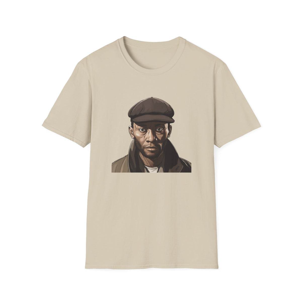 Hip Hop Portrait Newsboy Cap Graphic Tee, Black Streetwear Shirt