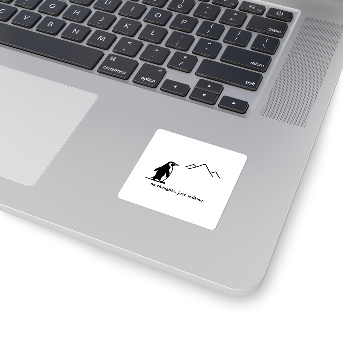 No Thoughts Just Walking Penguin Sticker - Minimalist Line Art Decal