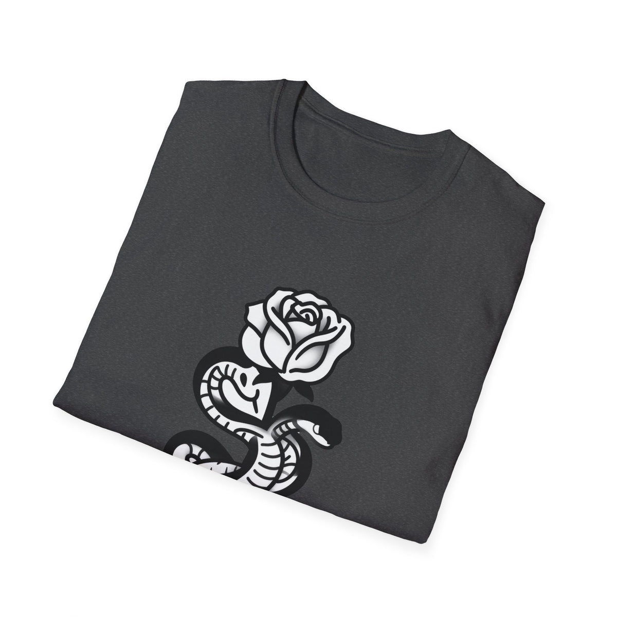 'Villain Era' Snake & Rose Line-Art Chest Print Tee, Black