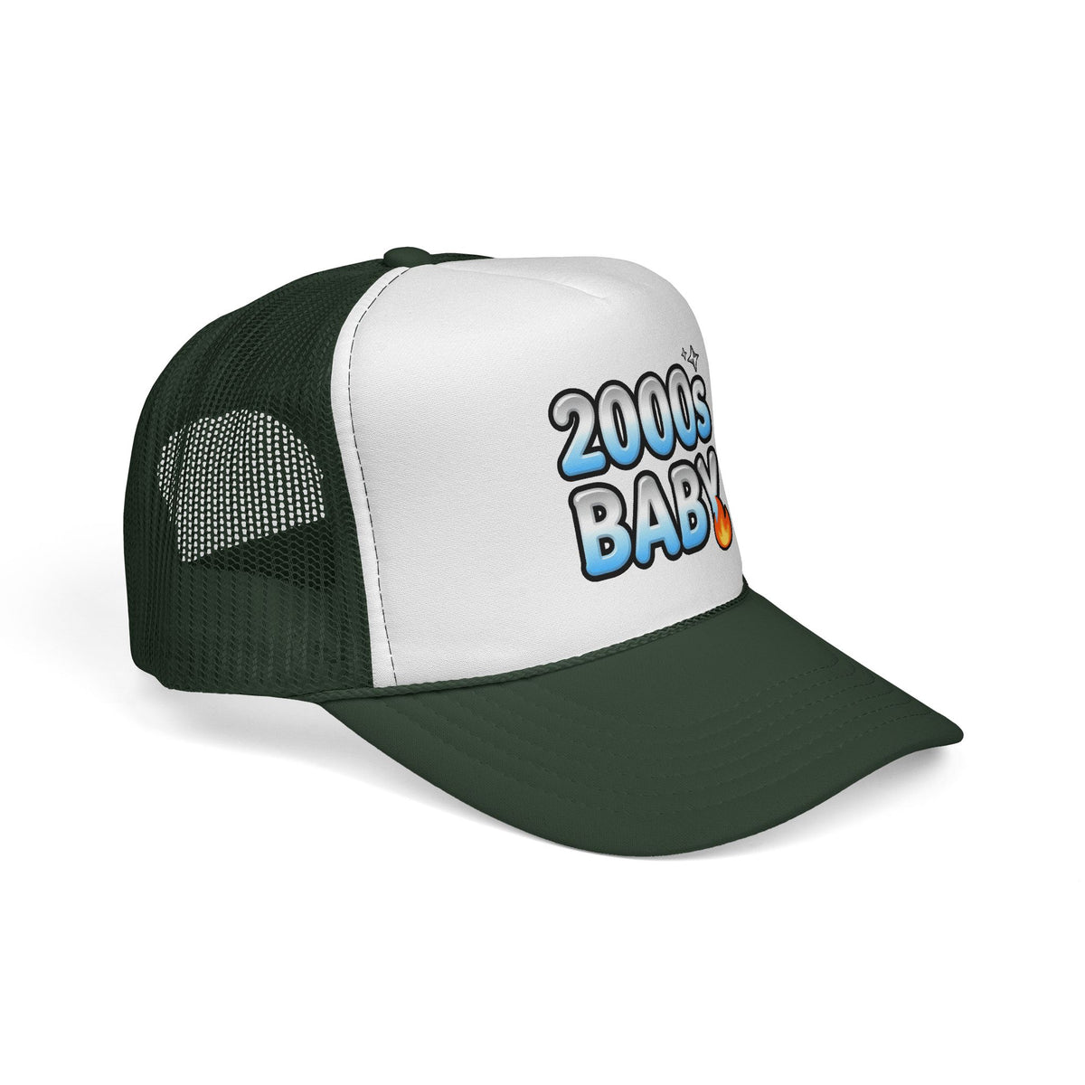 Y2K Bubble Bliss Trucker Hat - Chrome Gradient '2000s Baby' Graphic
