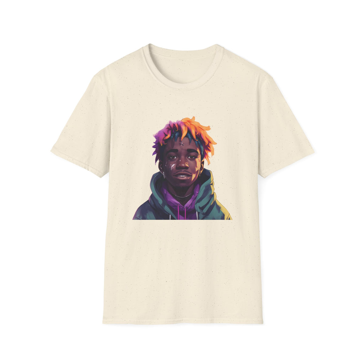 Urban Street Art Portrait Graphic Tee, Purple-Orange Hair Design