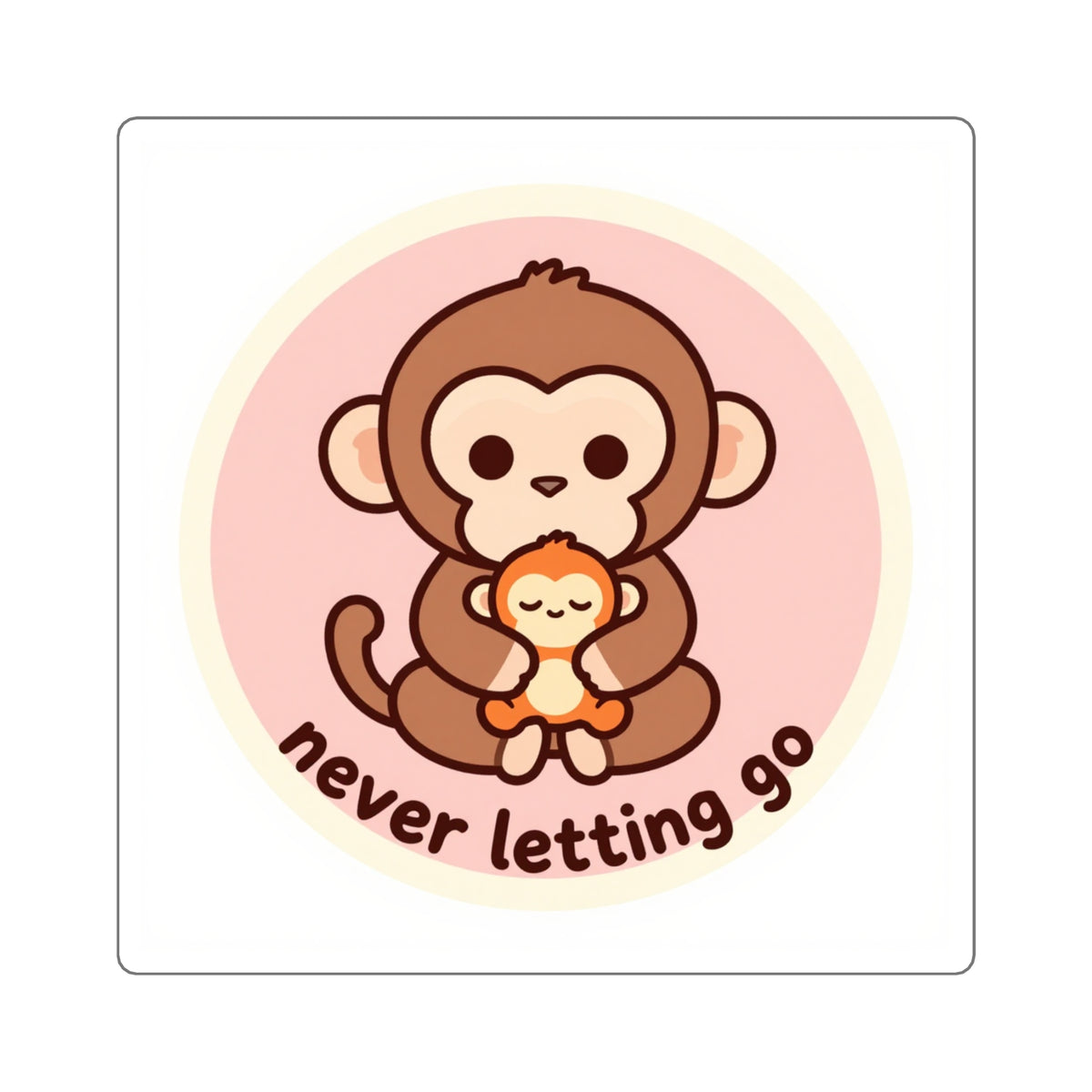 Baby Monkey Hugging Plush Toy Sticker - 'Never Letting Go' 3in