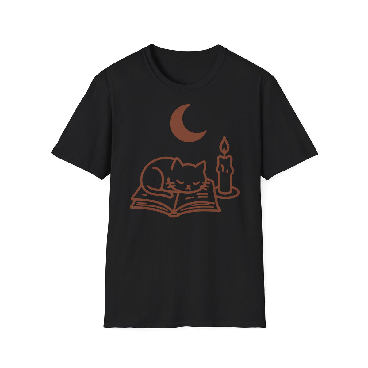 Dark Academia Book & Cat Line-Art Tee, Cozy Bookish Fall Graphic