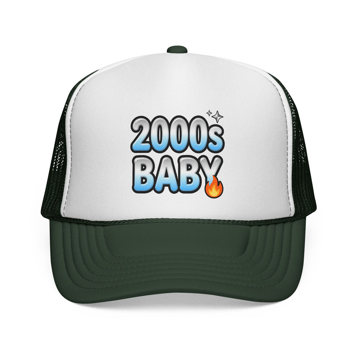 Y2K Bubble Bliss Trucker Hat - Chrome Gradient '2000s Baby' Graphic
