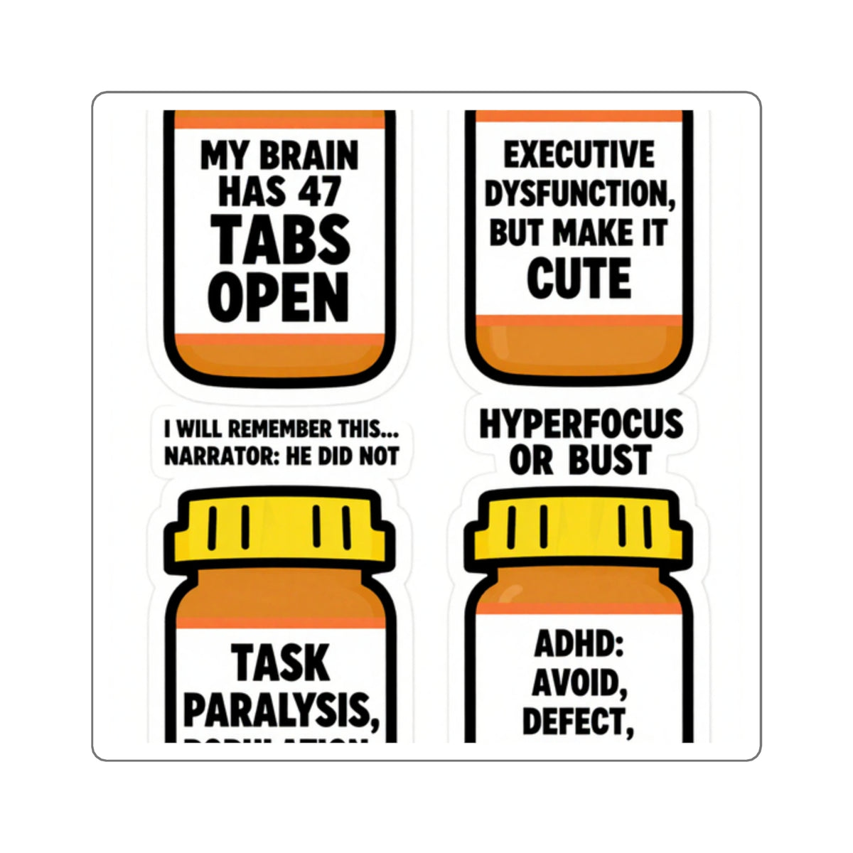 'Loud Thoughts, Quiet Room' ADHD Sticker Sheet, 6 Designs, 4x6in