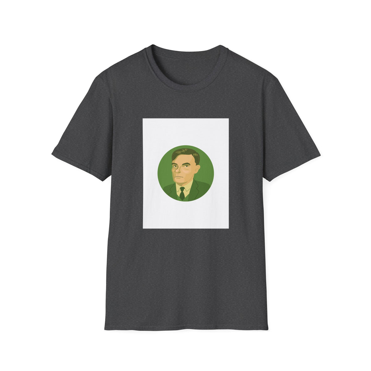 Alan Turing Portrait Tee, Green Line-Art Computer Science Shirt