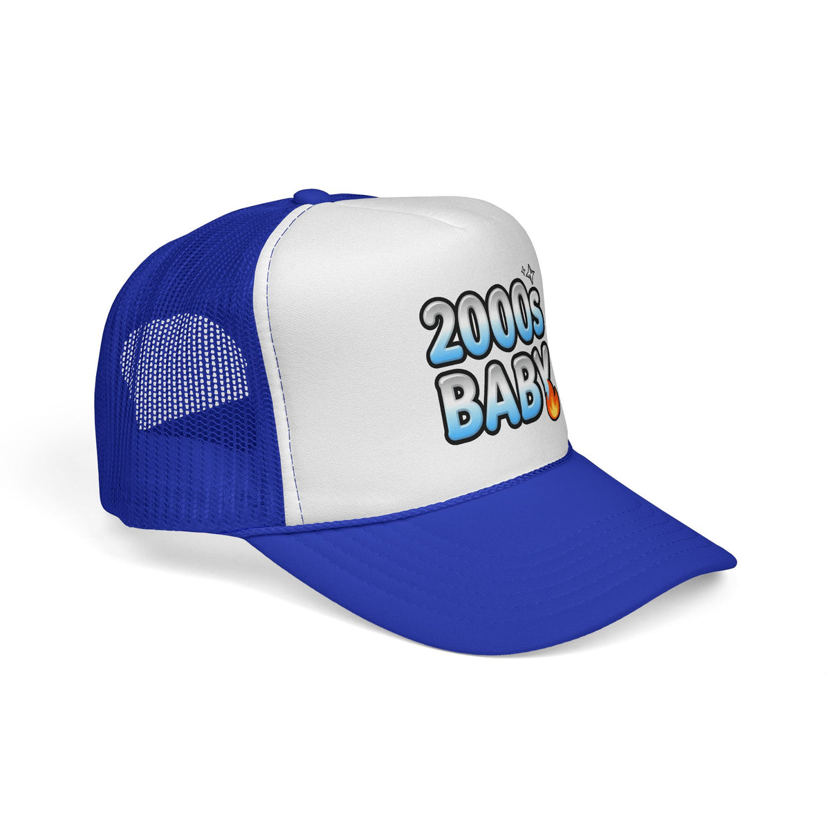 Y2K Bubble Bliss Trucker Hat - Chrome Gradient '2000s Baby' Graphic