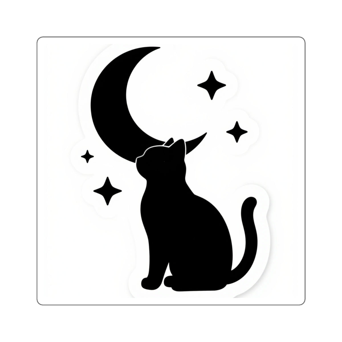 Black Cat & Crescent Moon Sticker, 3.5in Witchy Vinyl Decal