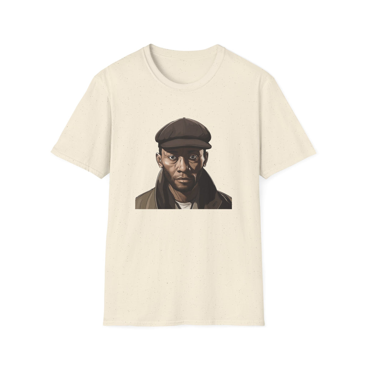 Hip Hop Portrait Newsboy Cap Graphic Tee, Black Streetwear Shirt