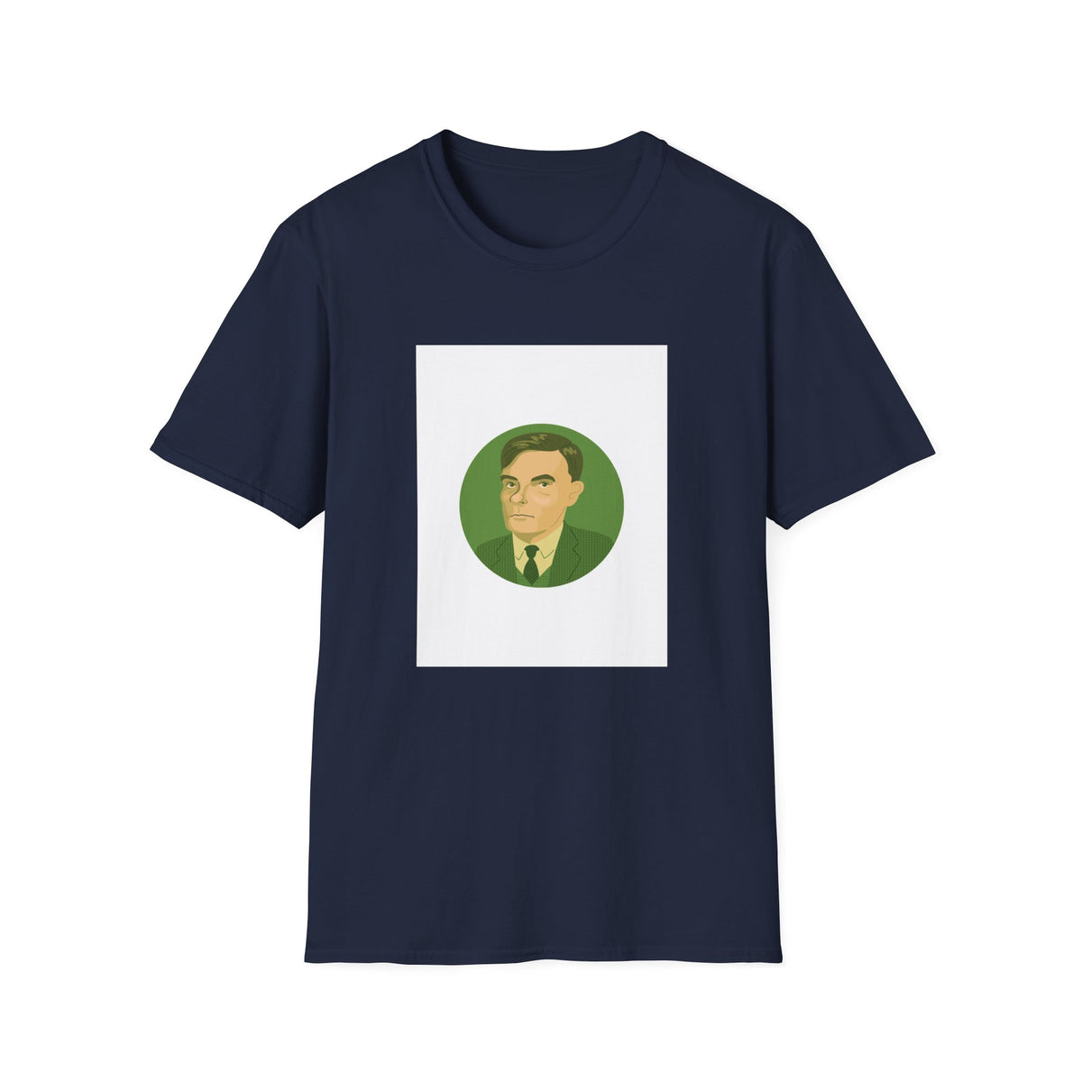 Alan Turing Portrait Tee, Green Line-Art Computer Science Shirt