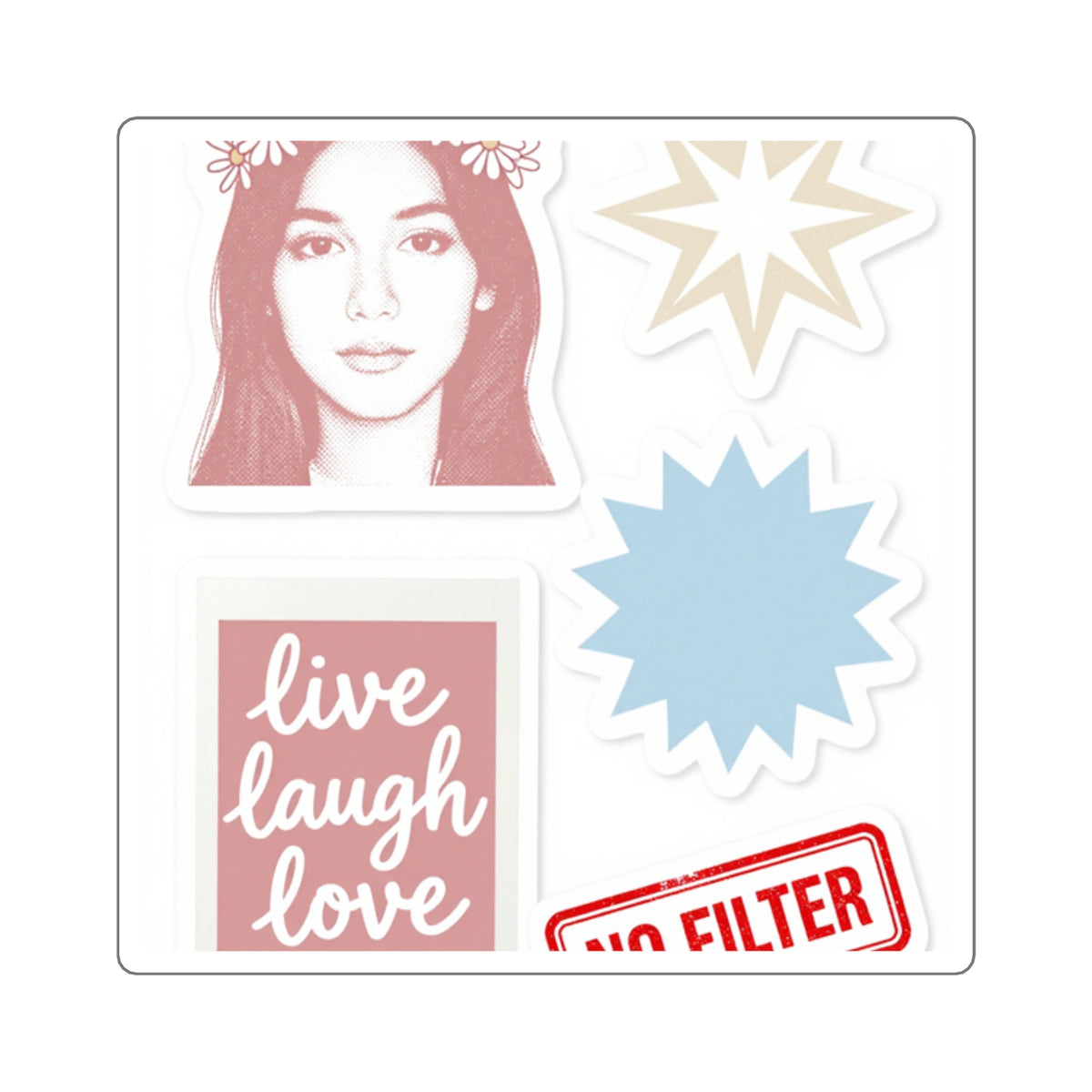 'Live Laugh Love' Flash-Selfie Sticker Sheet, 2016 VSCO Nostalgia