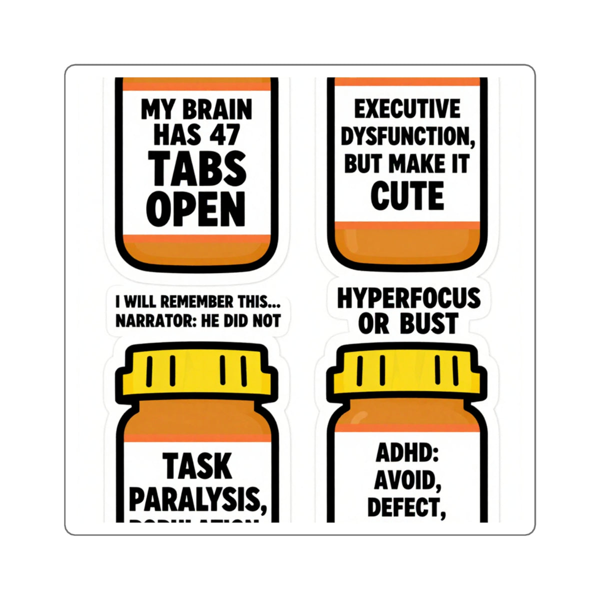 'Loud Thoughts, Quiet Room' ADHD Sticker Sheet, 6 Designs, 4x6in