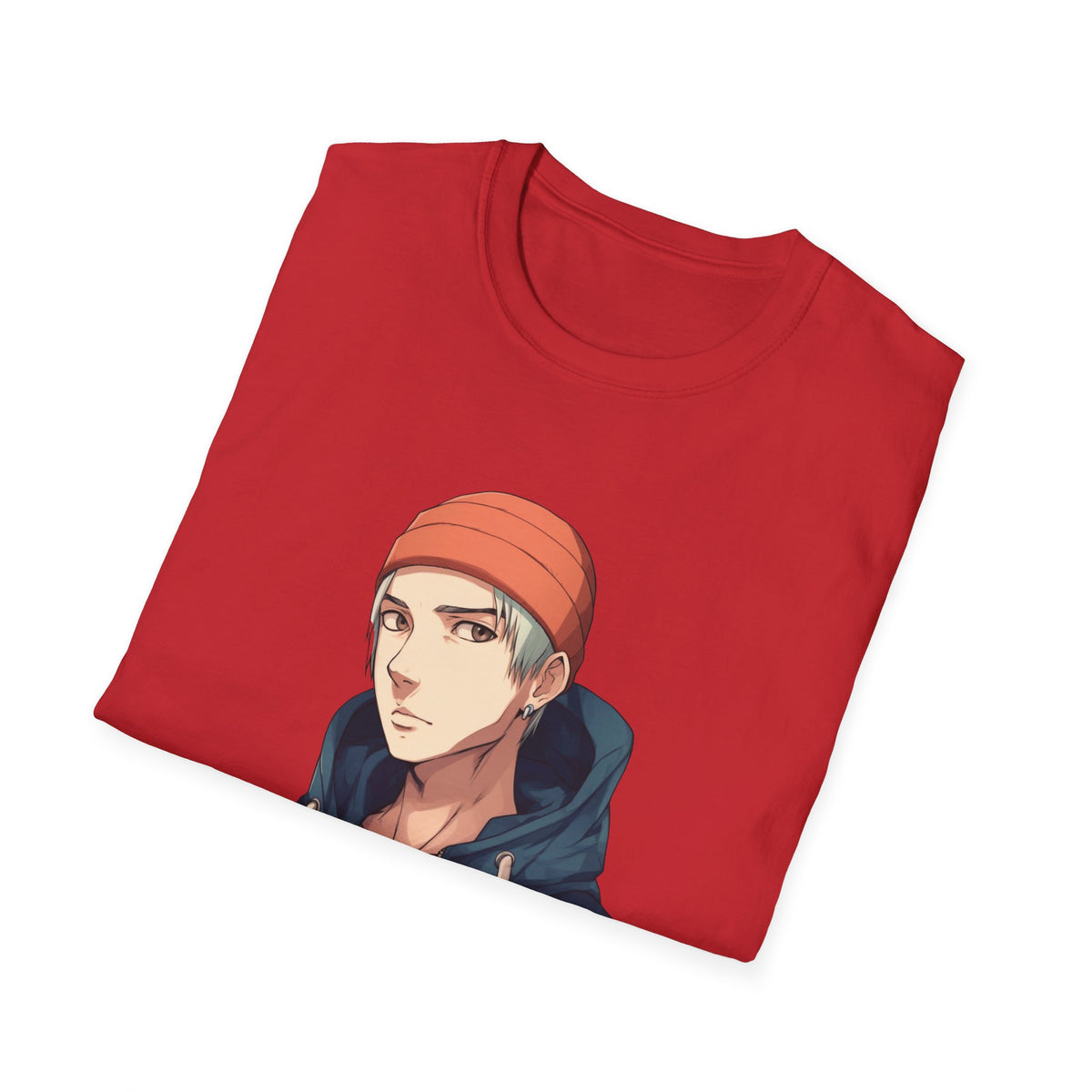 Anime Urban Character Orange Beanie Graphic Tee, Black DTF Print