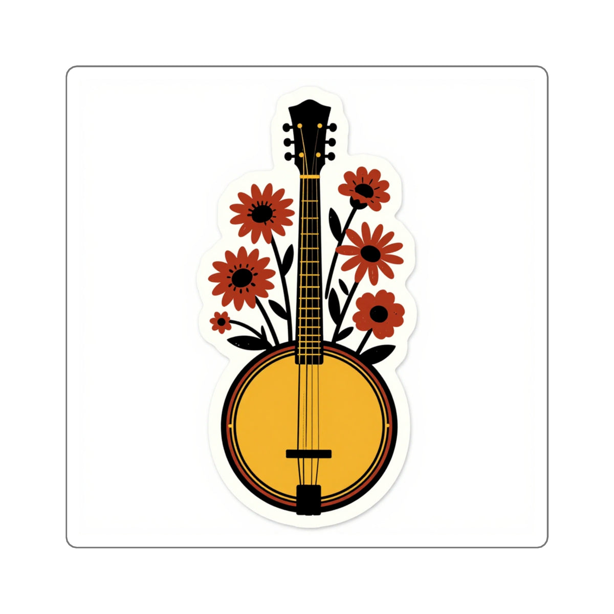 'Pickin' & Grinnin'' Banjo Sticker, 3in Folk-Art Bluegrass Decal
