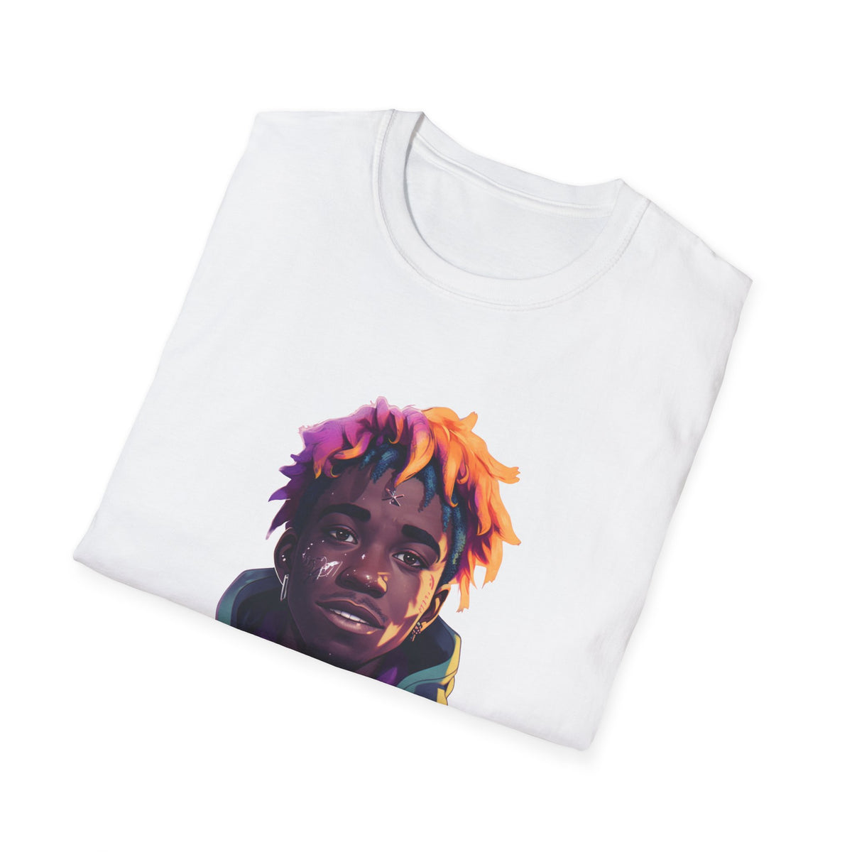 Urban Street Art Portrait Graphic Tee, Purple-Orange Hair Design