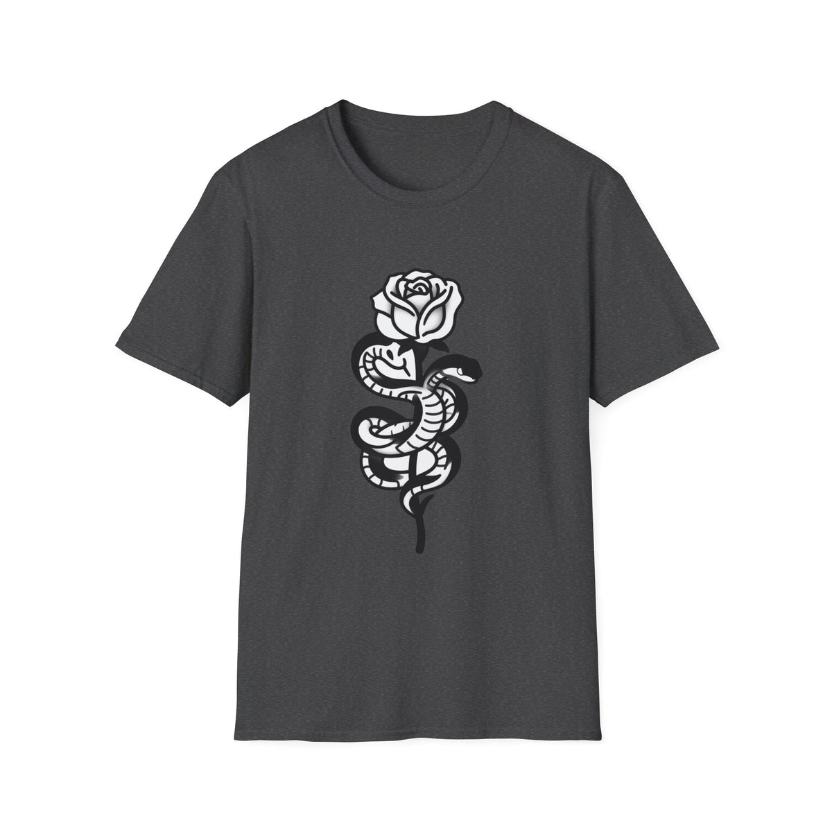 'Villain Era' Snake & Rose Line-Art Chest Print Tee, Black