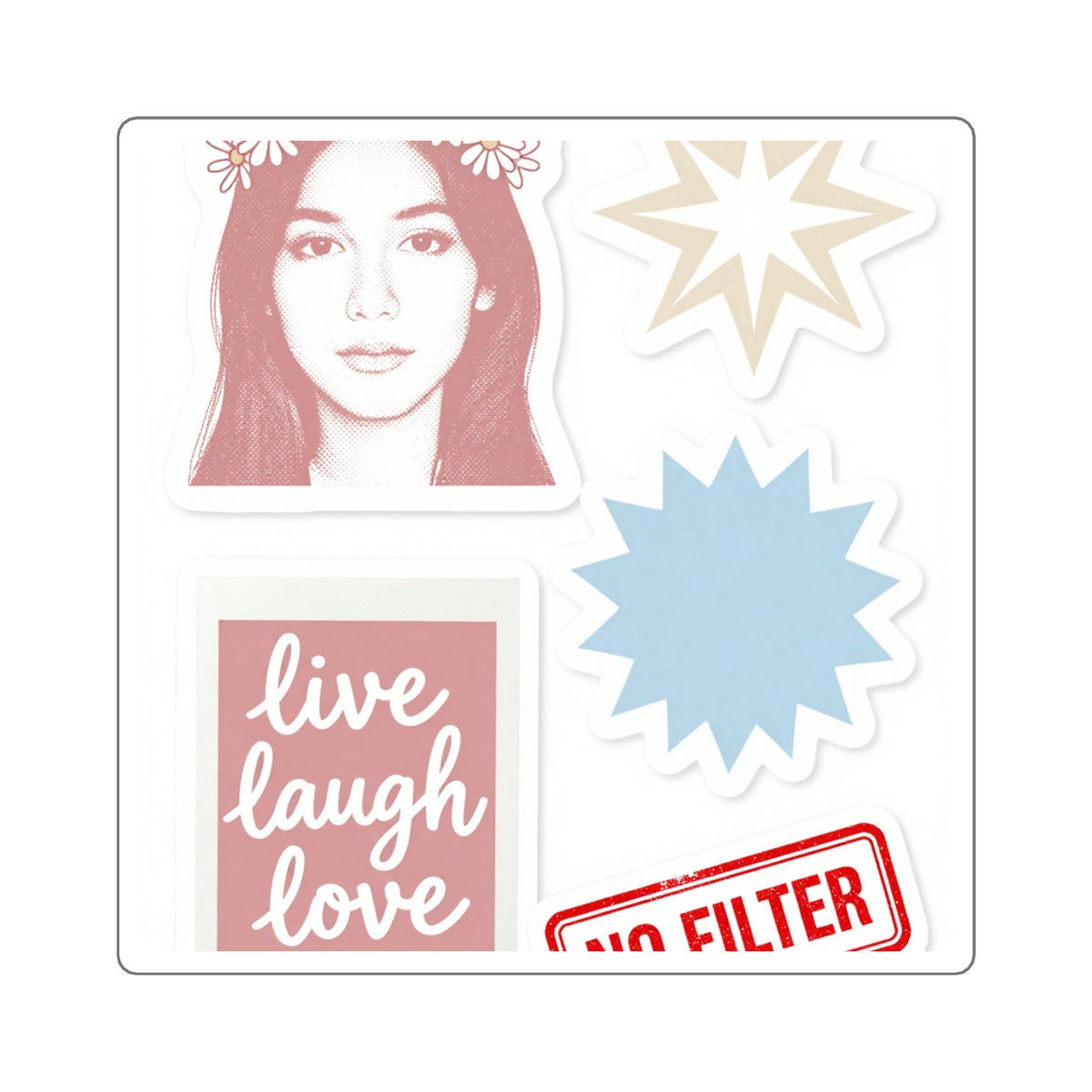 'Live Laugh Love' Flash-Selfie Sticker Sheet, 2016 VSCO Nostalgia