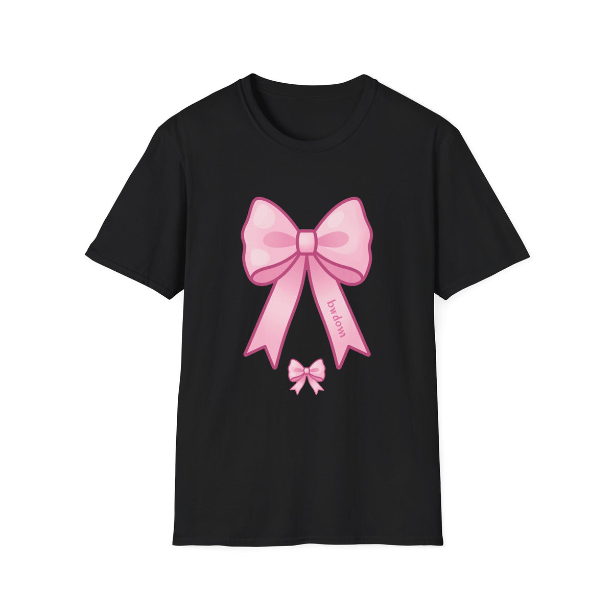 'Bow Down' Coquette Ribbon Bow DTF Tee, Pastel Pink Graphic