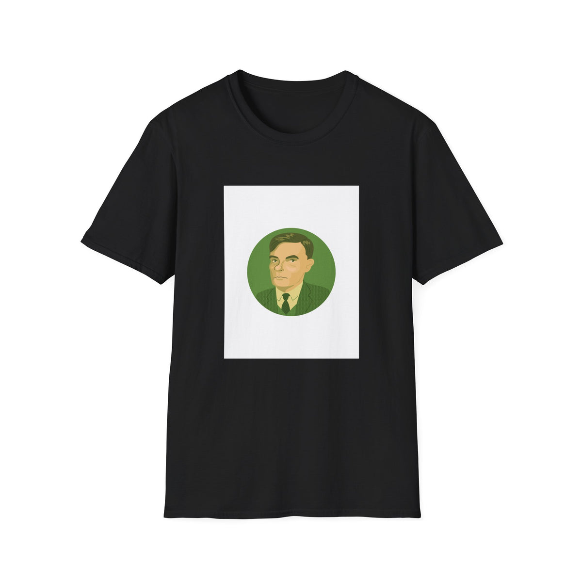 Alan Turing Portrait Tee, Green Line-Art Computer Science Shirt
