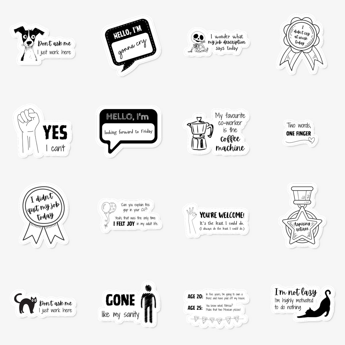 Office Humor Mystery Sticker Pack -- Random Mix, No Repeats