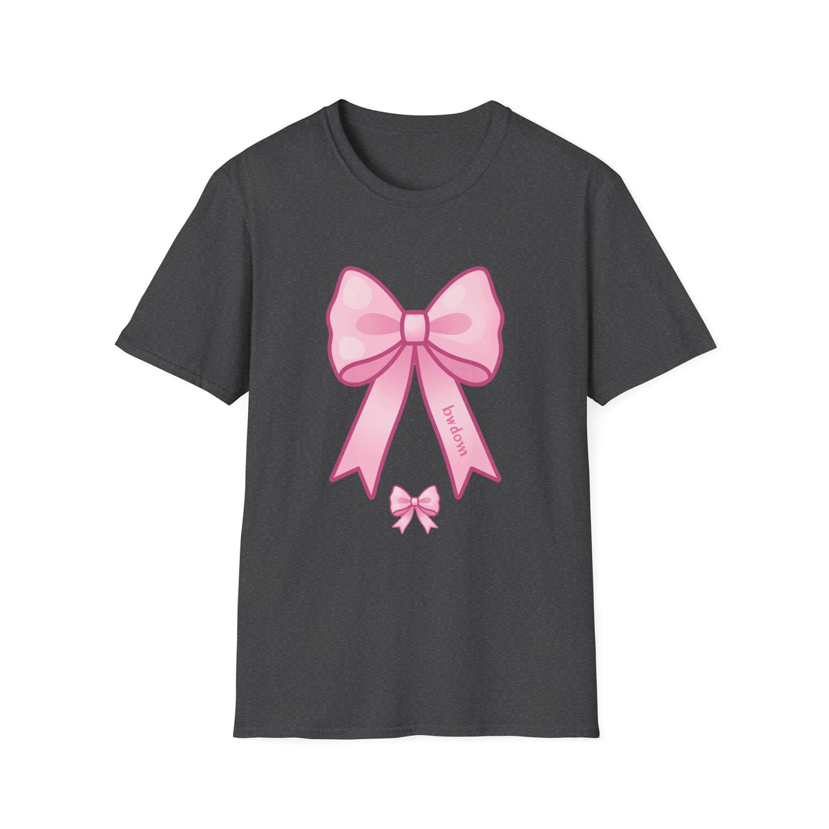'Bow Down' Coquette Ribbon Bow DTF Tee, Pastel Pink Graphic