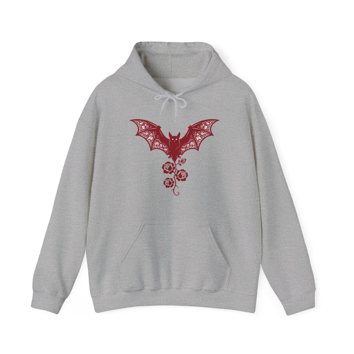 Crimson Lace Gothic Bat & Rose DTF Hoodie, Black Unisex