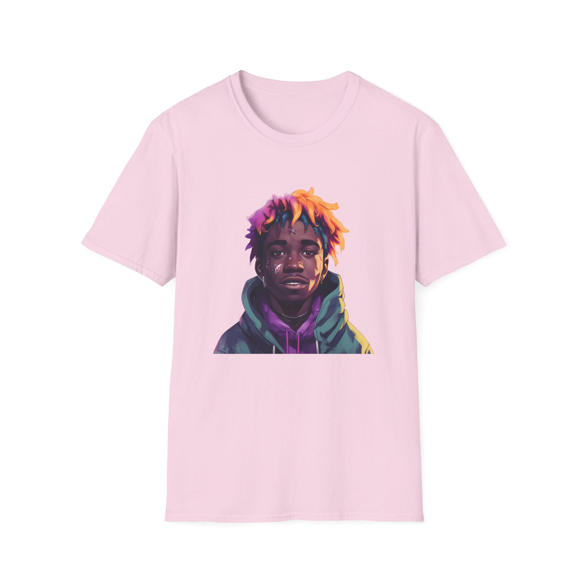 Urban Street Art Portrait Graphic Tee, Purple-Orange Hair Design