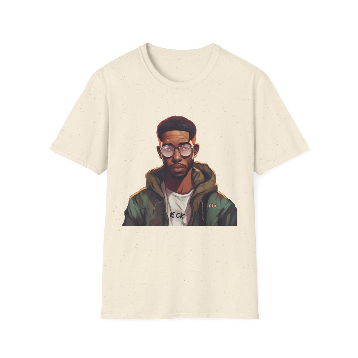 Urban Hip-Hop Character Graphic Tee, Round Glasses Portrait Print