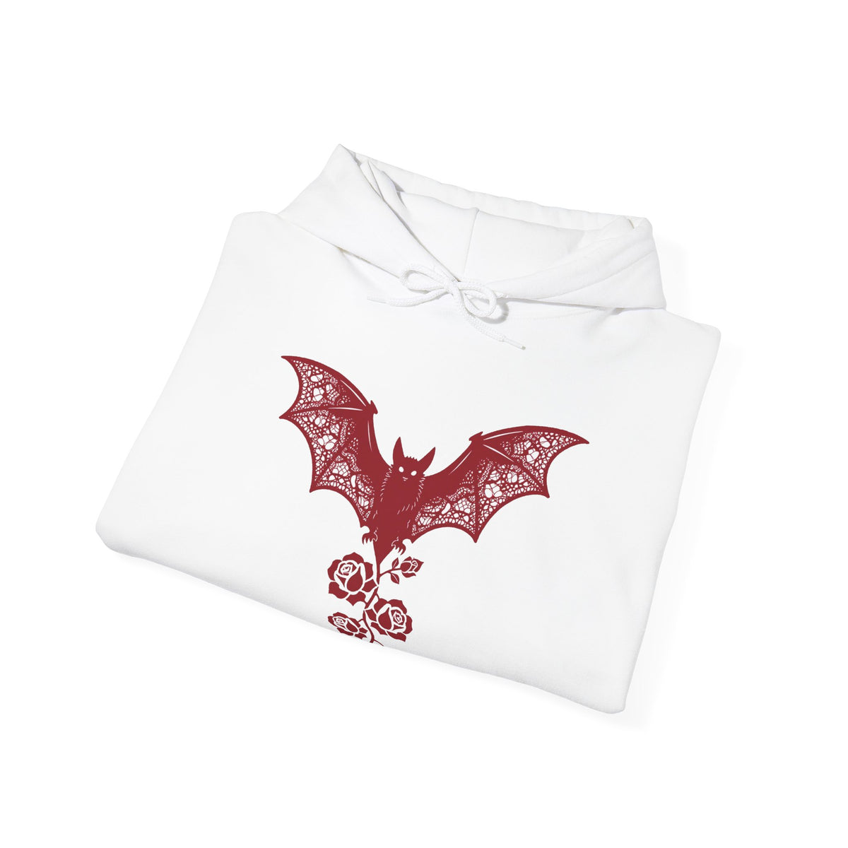 Crimson Lace Gothic Bat & Rose DTF Hoodie, Black Unisex