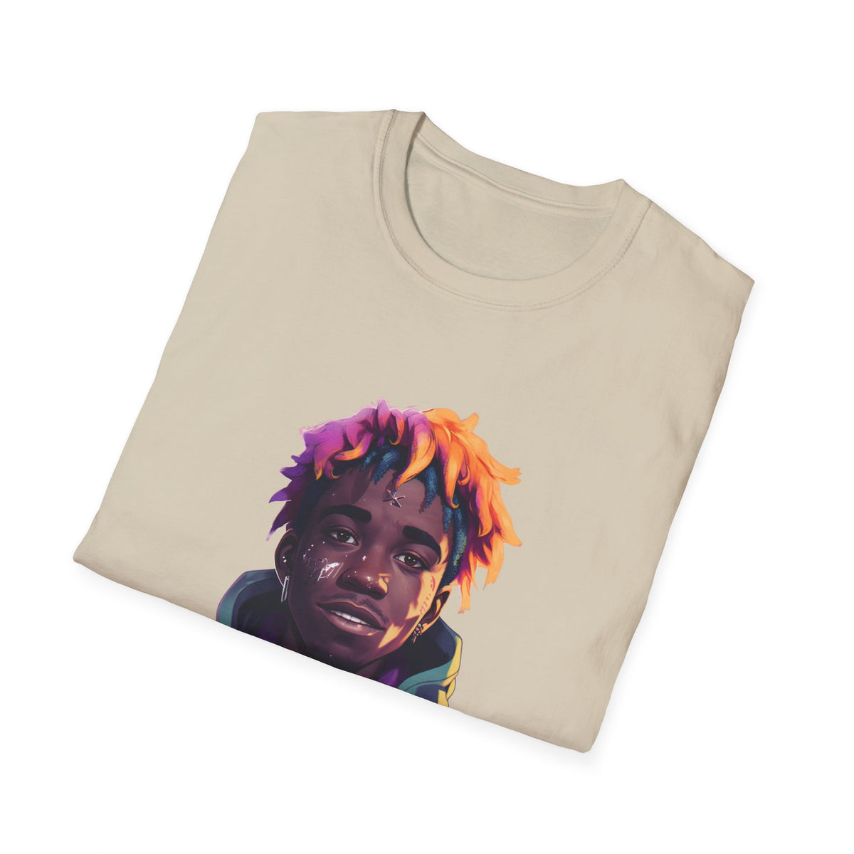 Urban Street Art Portrait Graphic Tee, Purple-Orange Hair Design