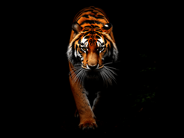 Bengal tiger walking toward
