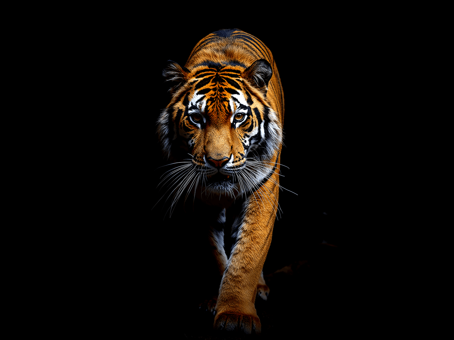 Bengal tiger walking toward