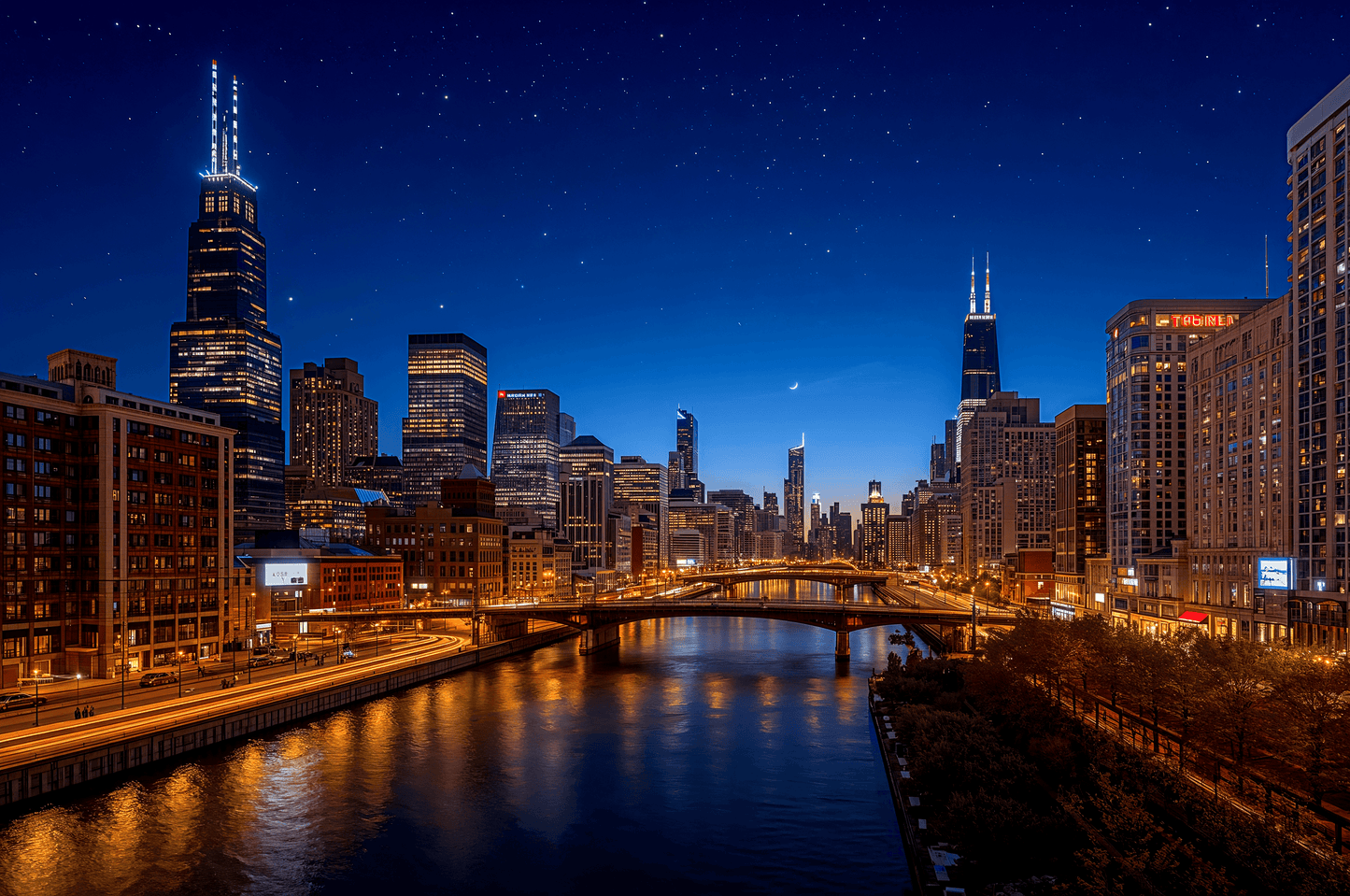 Chicago Usa Skyline At Night