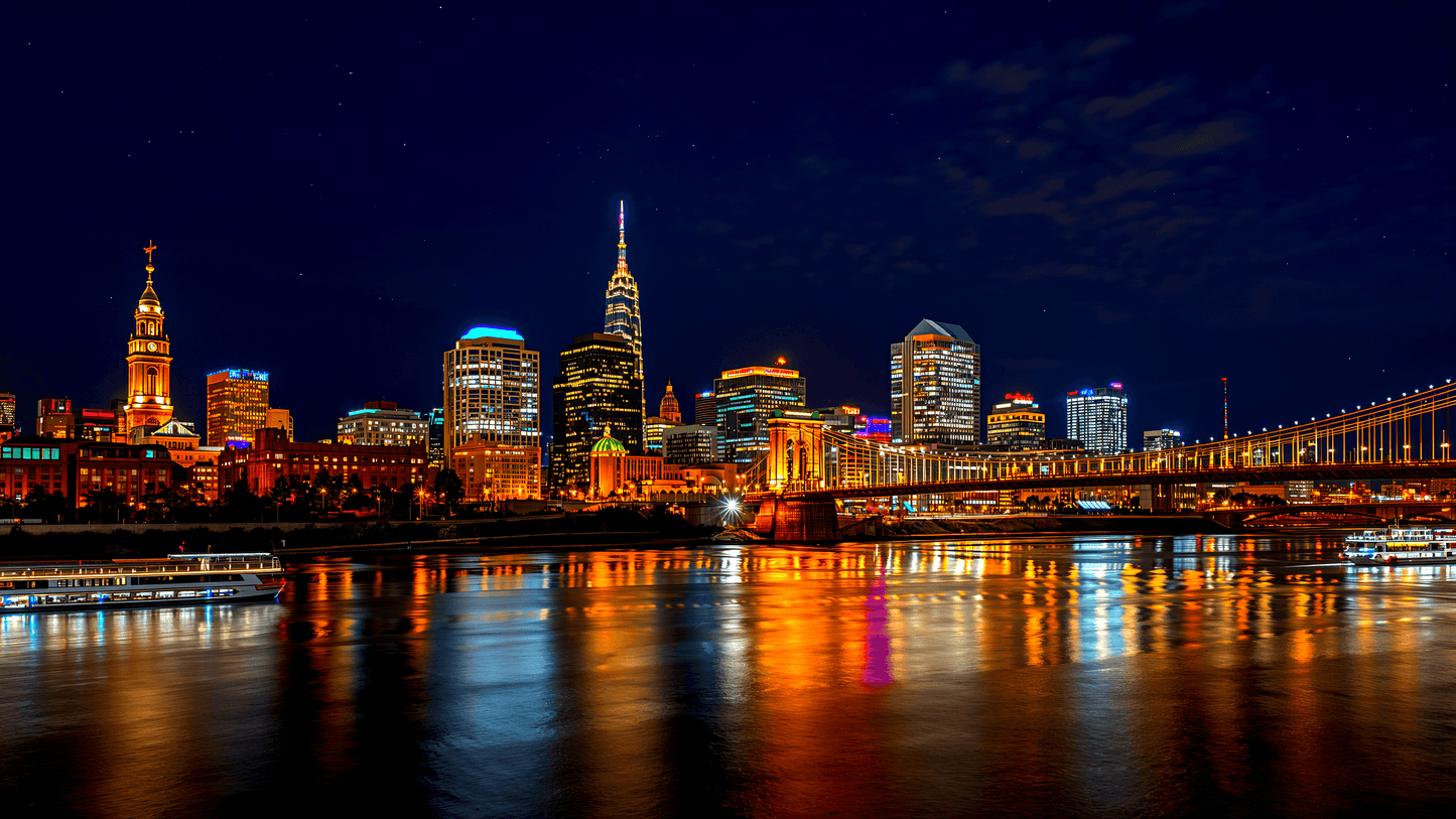 Cincinnati Ohio Skyline At Night View From Coving