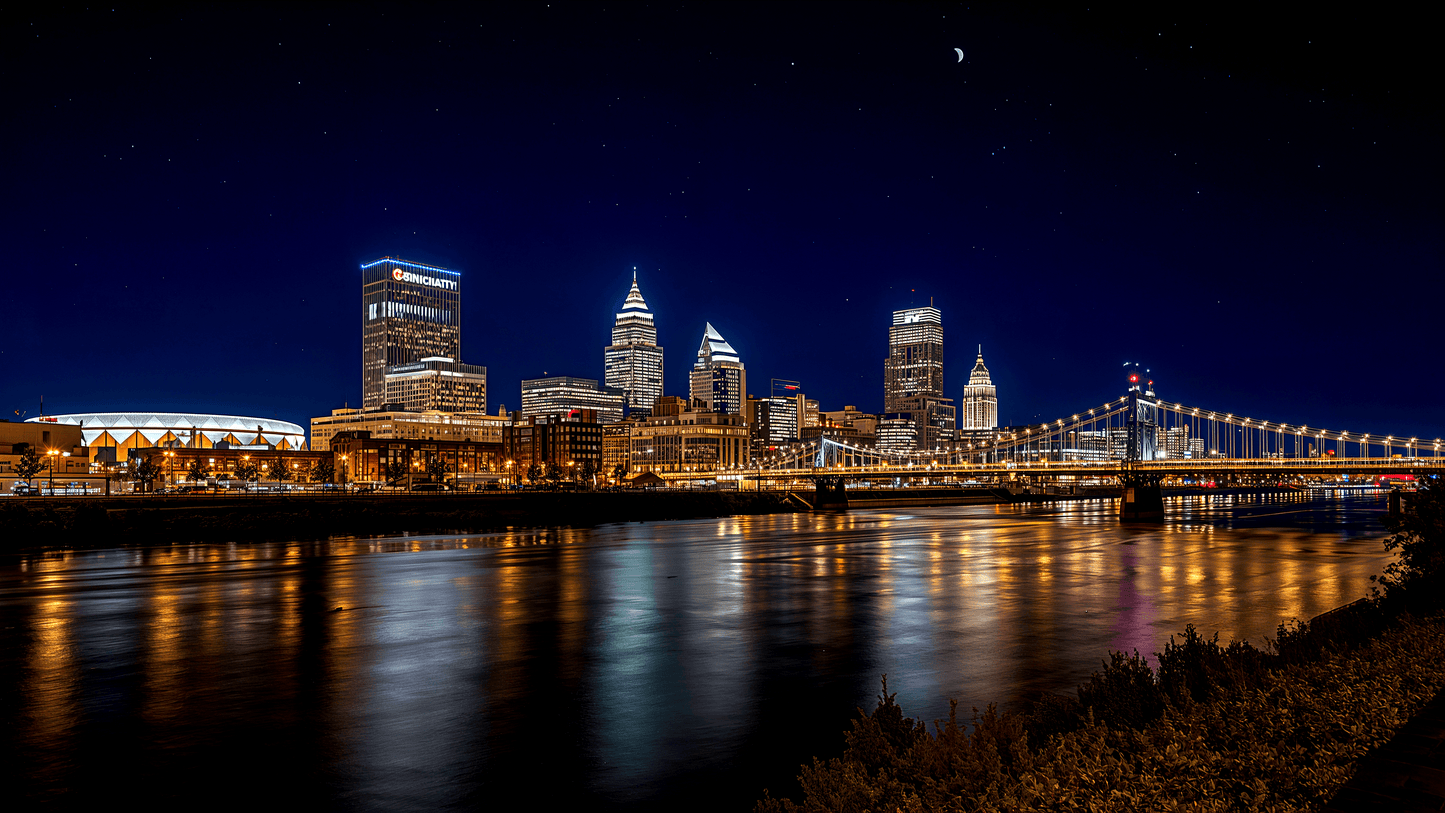 Cincinnati Skyline Night River View 009