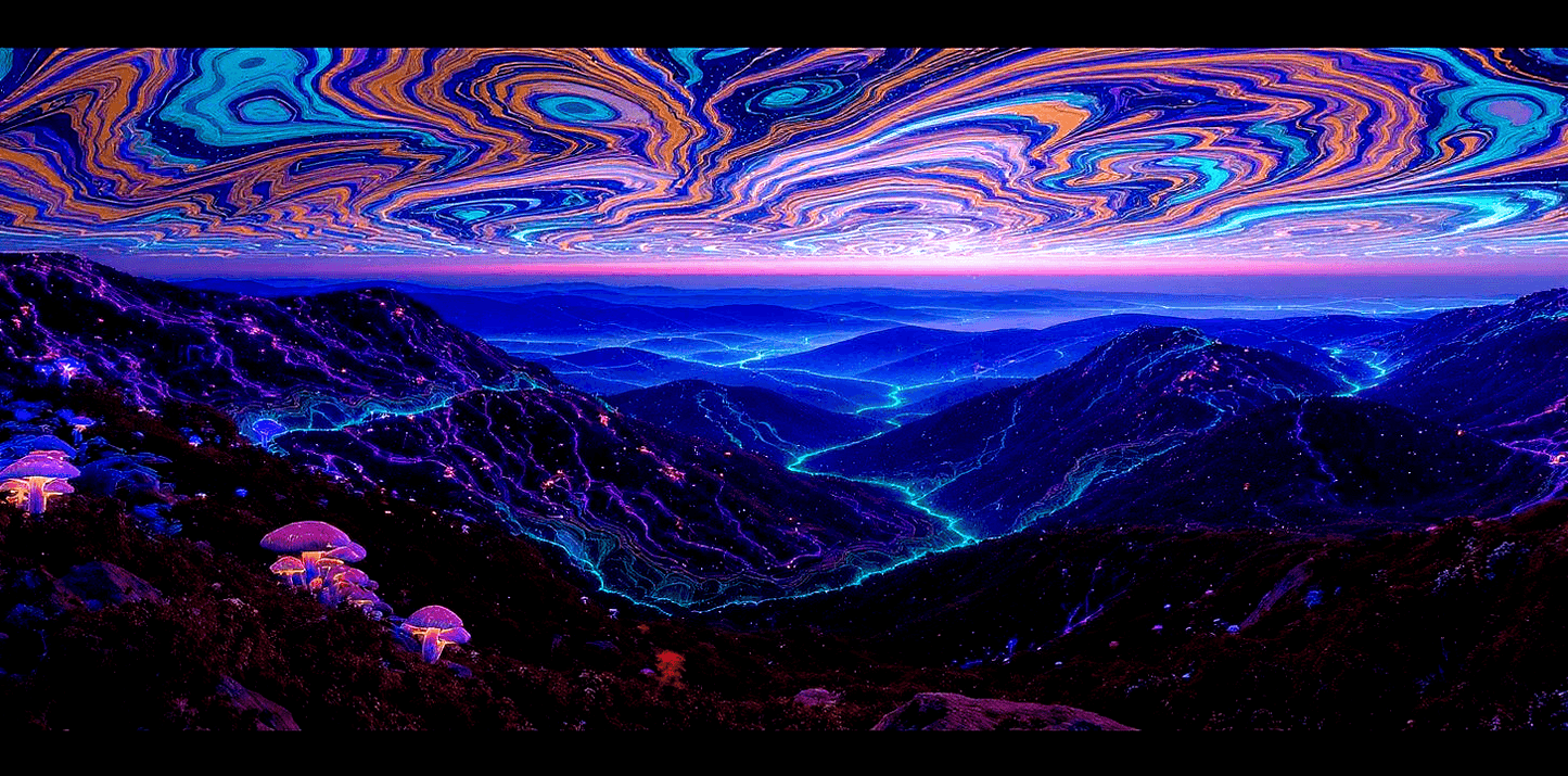 Flux-kontext-max Photography Of Ultra-wide Panoramic Blue Ridge Mountains With Bioluminescent Myc-3