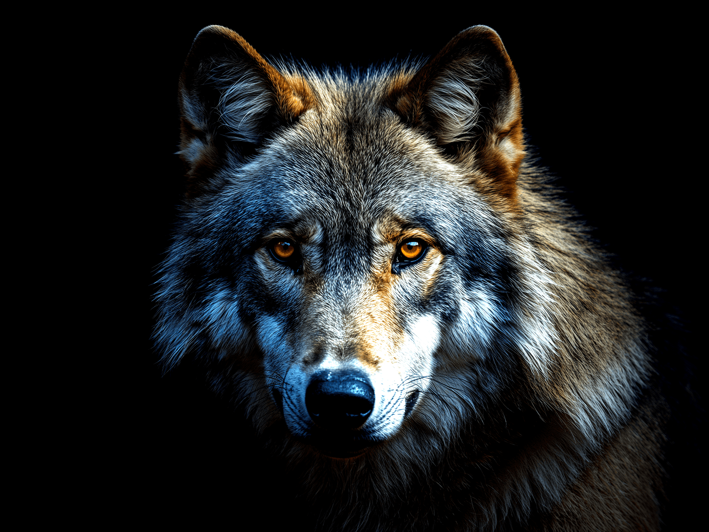 Grey wolf head portrait pier